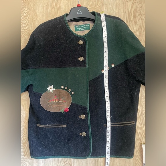 Loden Look Green Wool Folklore Jacket L Alpine Cottagecore Grandmacore - Picture 12 of 16